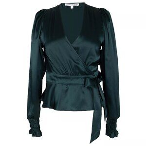 NWT Secret Mission Hailey Top | 100% silk wrap tie Victorian puff sleeve